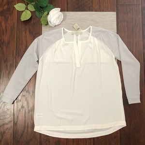 Loft Flowy Cream and Gray Blouse